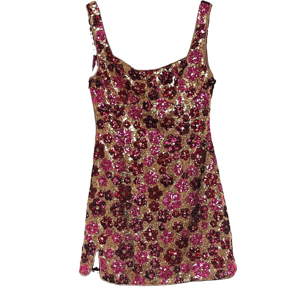 Cider Womens Floral Sequin Scoop Neckline Mini Dress Floral Size S Y2K Party - Picture 4 of 10